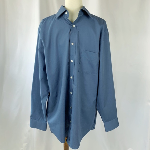 Stafford Travel Easy-Care Blue Long Sleeve Button Down Regular Fit 15 1/2 32-33 - Picture 1 of 5